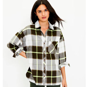 Loft Lou & Grey Plaid Flannel Shirt S NWT harvest green